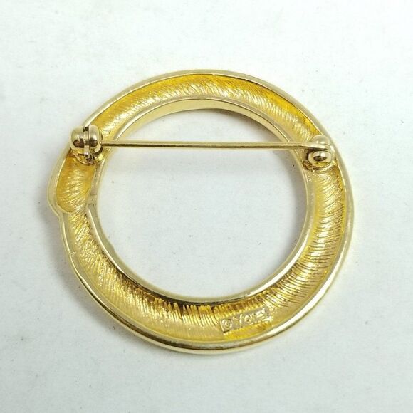 Vintage Monet Gold Tone Circle Brooch, Minimal Modernist 80s 90s Style, Estate - Picture 2 of 6